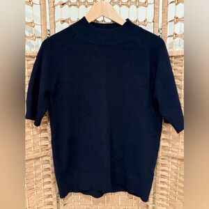 Women’s Navy Short Sleeve Mock Neck Sweater